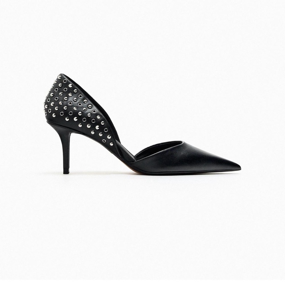 Zara Black Pointed-Toe D'Orsay Pumps with Stud Details